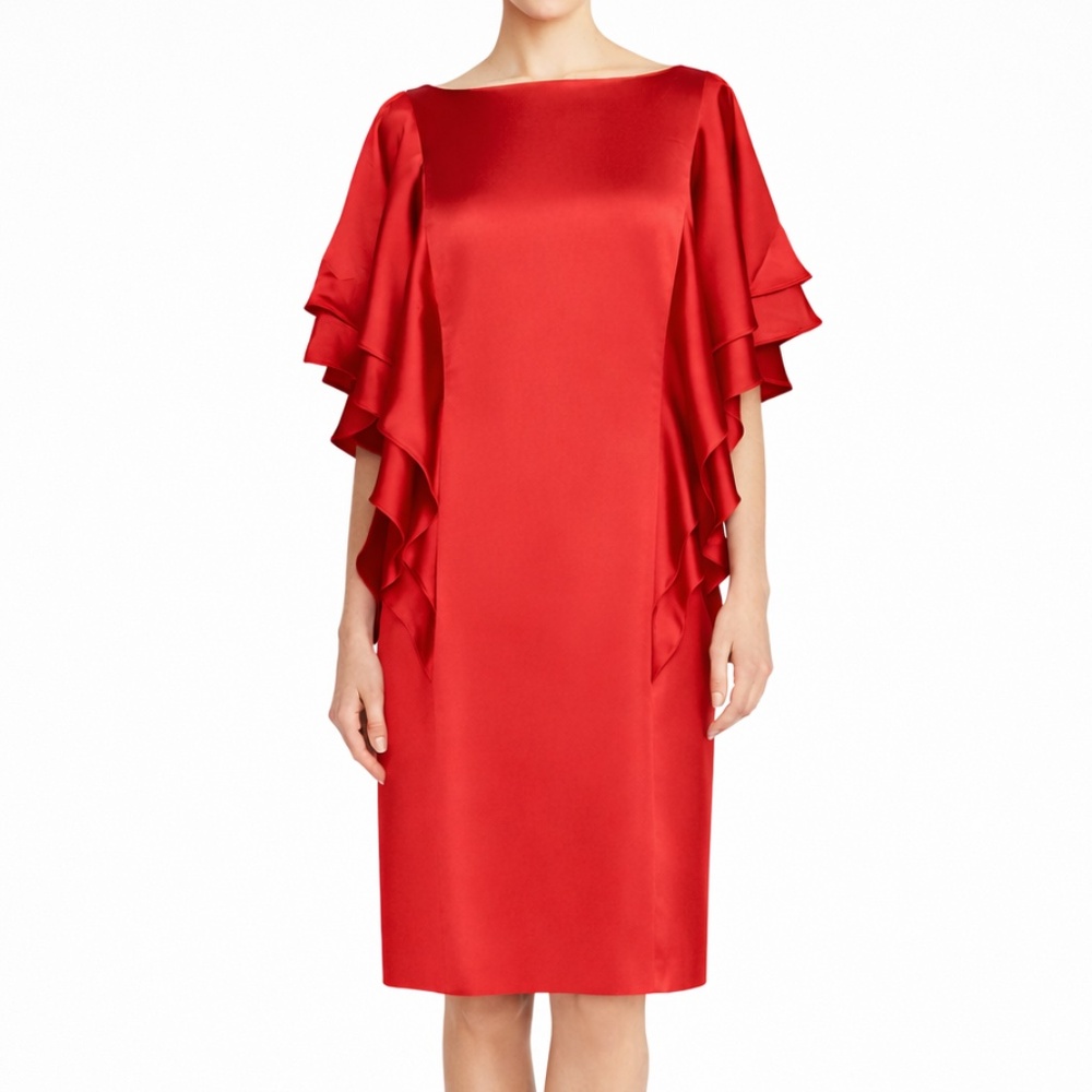 Lauren Ralph‎ Lauren. Satin Flutter Ruffle Dress.